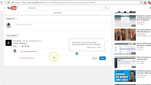 How to fix Youtube Comment Reply Error "Comment failed to post" смотреть онлайн