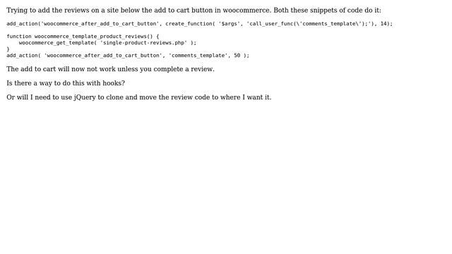 Wordpress: Woocommerce Moving Review Below add to cart breaks button смотреть онлайн