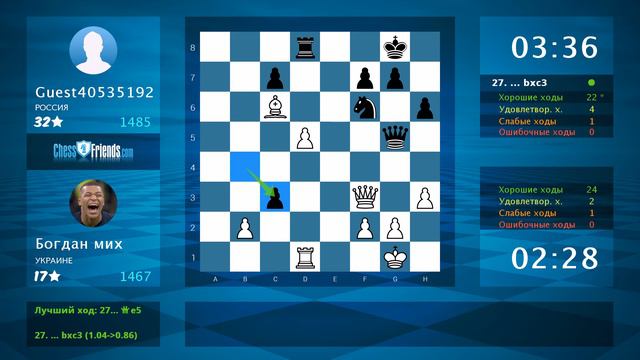 Chess Game Analysis: Богдан мих - Guest40535192 : 1/2-1/2 (By ChessFriends.com) смотреть онлайн