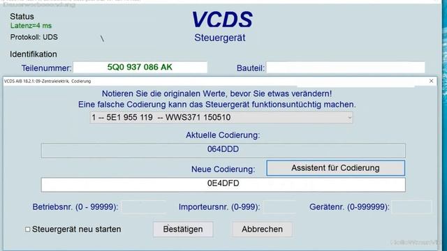 VCDS Codierung Tränenwischen Nachwischen | VW Audi Seat Skoda