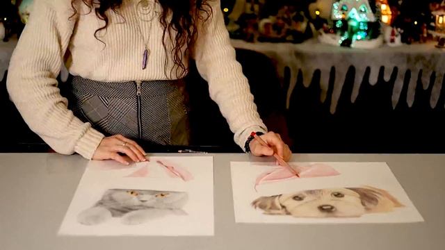 Drawing with two hands at the same time - Christmas art - Realistic cat and dog смотреть онлайн