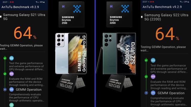 Samsung Galaxy S22 Ultra vs Samsung Galaxy S21 Ultra AnTuTu Benchmark Test смотреть онлайн