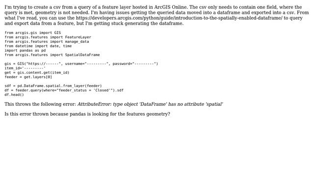 GIS: Generating Queried CSV from shapefile using ArcGIS API for Python? смотреть онлайн