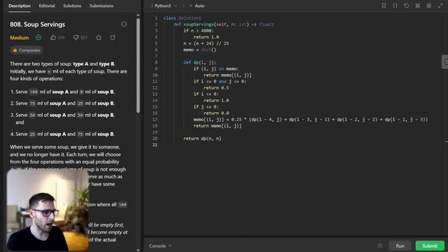 Master Dynamic Programming with LeetCode 808. Soup Servings Problem! | Python Tutorial | Live Codin смотреть онлайн