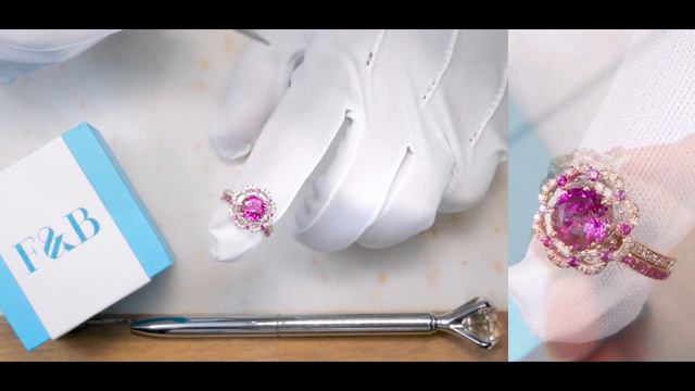 F&B Jewelry Showcase: Camelia FAB 8.0mm Lab Grown Pink Sapphire Diamond Accent Halo Ring смотреть онлайн