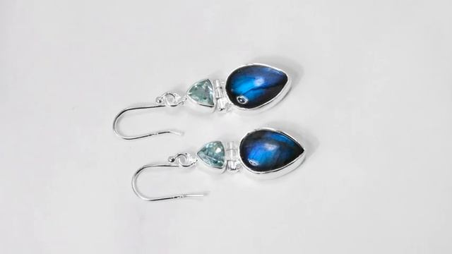YoTreasure 1.65" Labradorite Blue Topaz Sterling Silver Dangle Earrings смотреть онлайн
