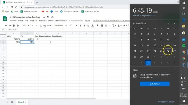 Calcular los días calendario o laborales entre dos fechas en Google Sheets смотреть онлайн