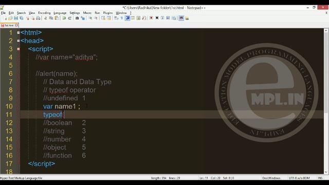 JavaScript tutorial in Hindi Part-1 Data and Data Type смотреть онлайн
