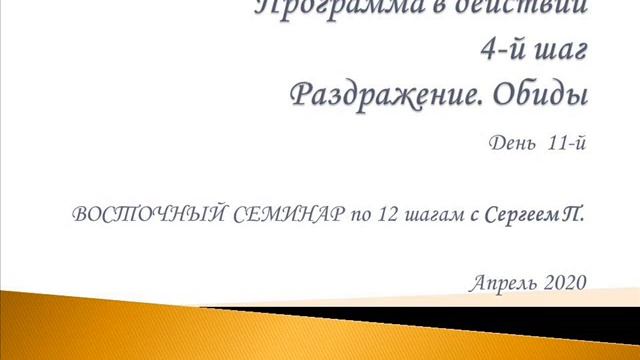 11. Программа в действии. 4-й шаг. Раздражение. Обиды. Восточный семинар по 12 шагам АА с Сергеем П смотреть онлайн