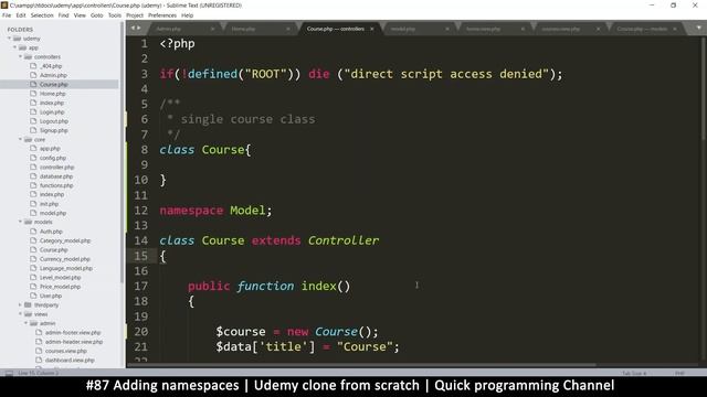 #87 Adding namespaces | Udemy clone from scratch in php | Quick programming tutorial смотреть онлайн