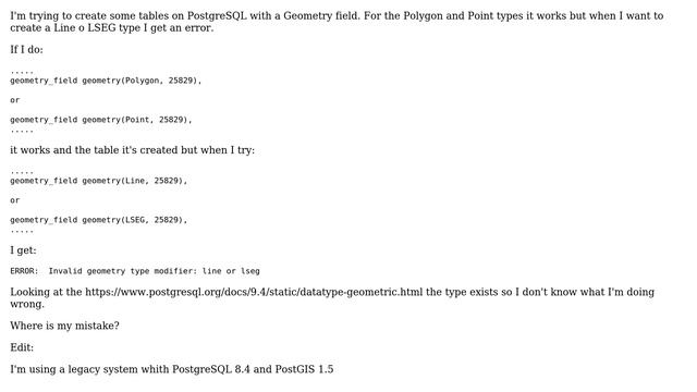 GIS: PostgreSQL geometry type invalid смотреть онлайн