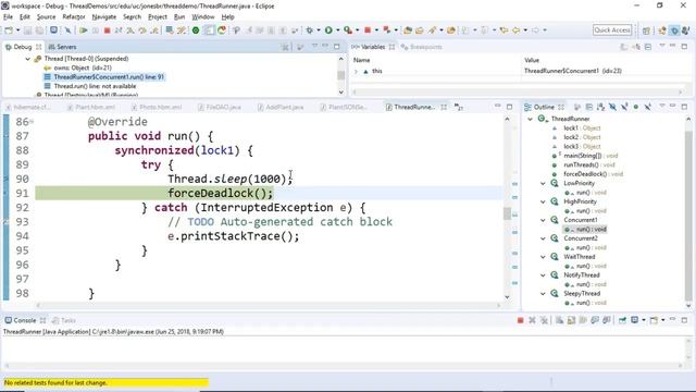 Thread deadlocks, synchronized thread code demonstration in Java смотреть онлайн