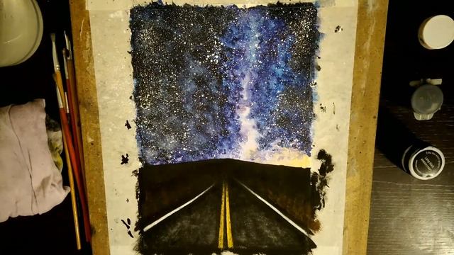 Звёздное небо акварелью. Starry sky watercolor. смотреть онлайн