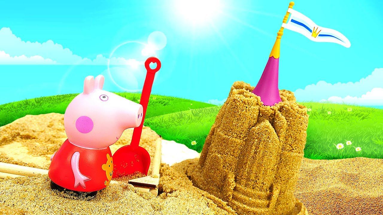 Для самых маленьких: Песочница для малышей — Свинка Пеппа строит замок из песка — Лепим куличики смотреть онлайн