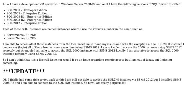 Trying to connect to a SQL Server 2000 instance via SSMS 2012 смотреть онлайн