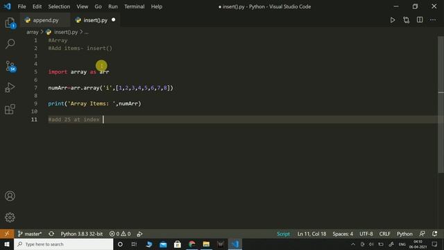 Array - Add items using insert() | Python | Coding смотреть онлайн