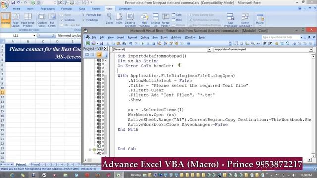 7 Extract data from notepad ( Advance Excel VBA Macro @ excelprince.com) смотреть онлайн