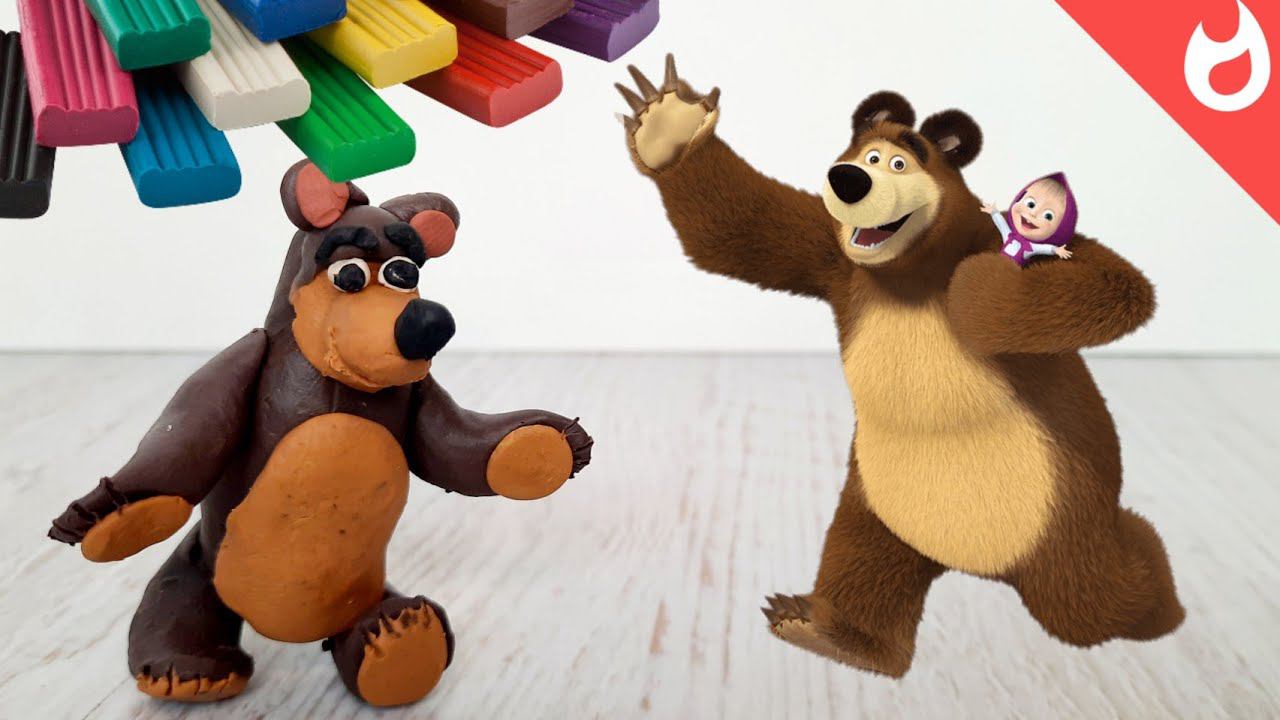 Медведь лепка видео /Маша и медведь из пластилина/Как слепить смотреть онлайн