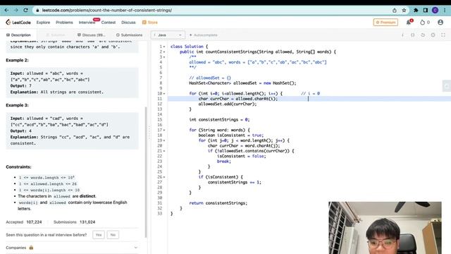 Leetcode Java - Easy - Count Number of Consistent Strings - Linear Single Pointer смотреть онлайн