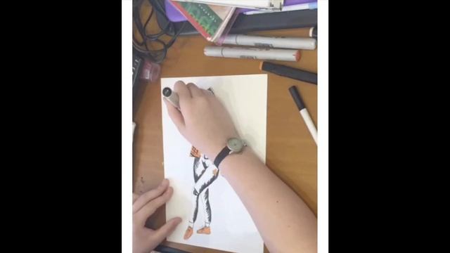 Ученики рисуют на удалёнке. Набросок фигуры человека. Маркер. смотреть онлайн