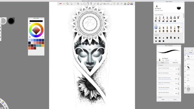 Digital Sketching - Buddha Tattoo Design - Time Lapse смотреть онлайн