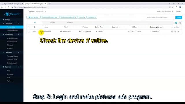 register account, binding server. make ads programs and publish to terminal devices for auto playin смотреть онлайн