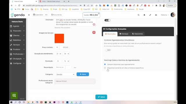 Editando serviços avulso Aulas e sessões - Gendo Agendamentos online смотреть онлайн