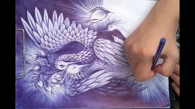 Жар-птицы. Firebird. Рисунок ручкой. Drawing by pen. Семейный портрет. Family portrait смотреть онлайн