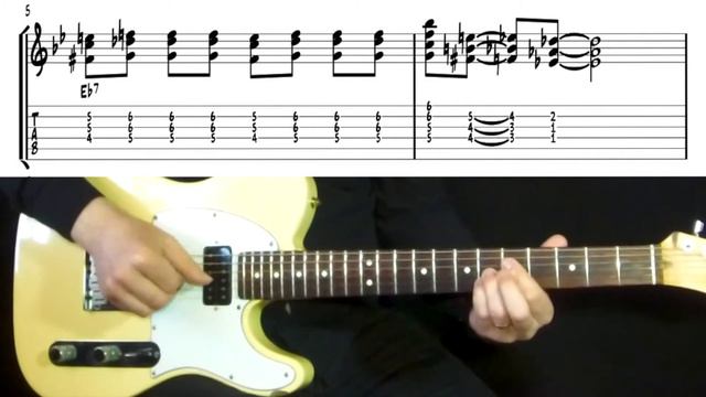 Chord solo playing, part 1 - One chorus Jazz Blues in Bb - Jazz guitar lesson смотреть онлайн