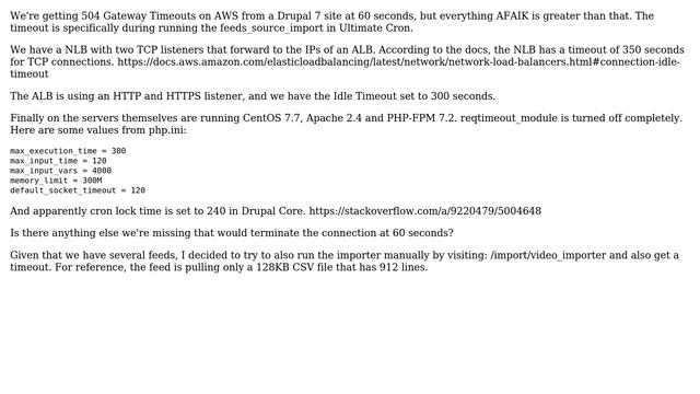Drupal: Cron timeouts at 60 seconds, but all the related timeouts are set higher смотреть онлайн