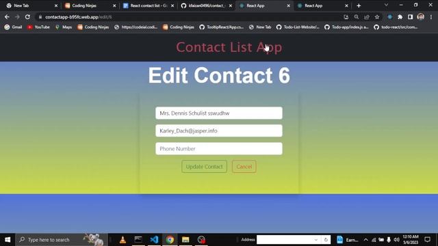 Contact list React App | coding Ninjas skill test-2| Html, css, JavaScript, react| смотреть онлайн