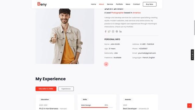 Beny - Personal Portfolio React Template photographer 15 смотреть онлайн
