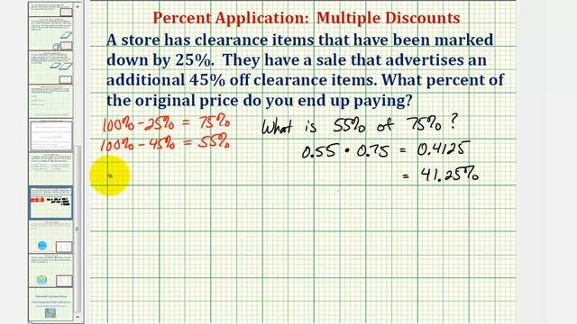 Ex: Percent Of Original Price Paid After Two Percentage Discounts