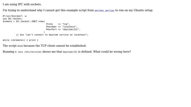 Unix & Linux: Why does this simple Perl client not work? смотреть онлайн
