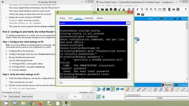 10.1.4 Packet Tracer - Configure Initial Router Settings смотреть онлайн