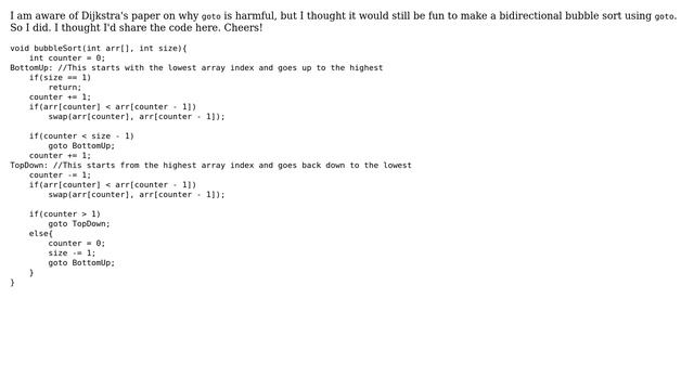 Code Review: Bidirectional bubble sort using goto смотреть онлайн