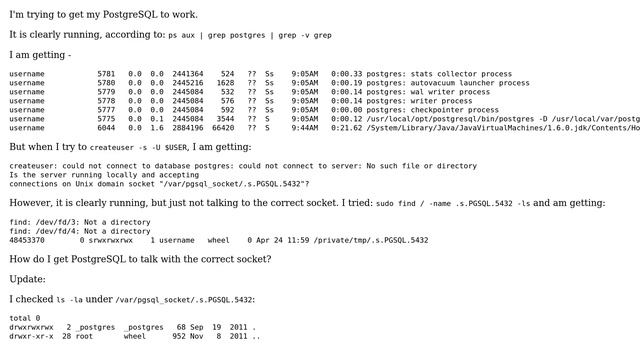 Databases: PostgreSQL socket not listening on the right one смотреть онлайн