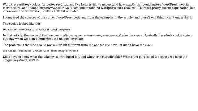 Wordpress: What is the purpose of having a token in cookies? смотреть онлайн
