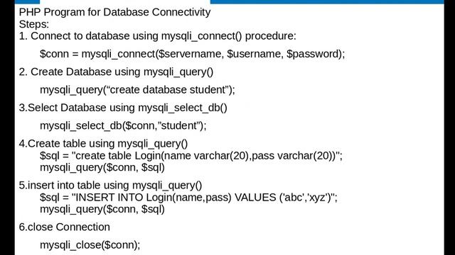PHP DB CONNECTIVITY смотреть онлайн