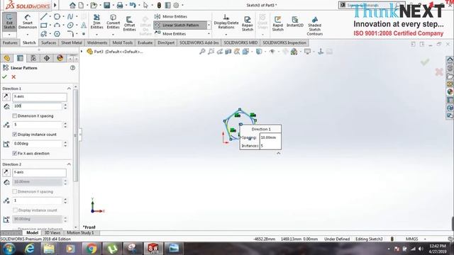 How to use linear pattern sketch tools in Solidworks | ThinkNEXT Technologies смотреть онлайн