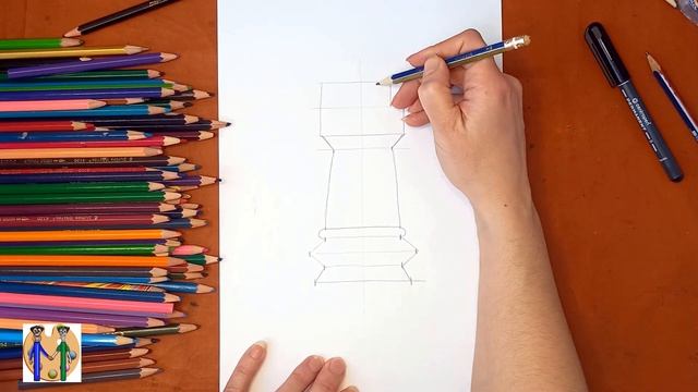 Как нарисовать ладью (туру) из шахмат. Онлайн-школа рисования "Малевашки" смотреть онлайн