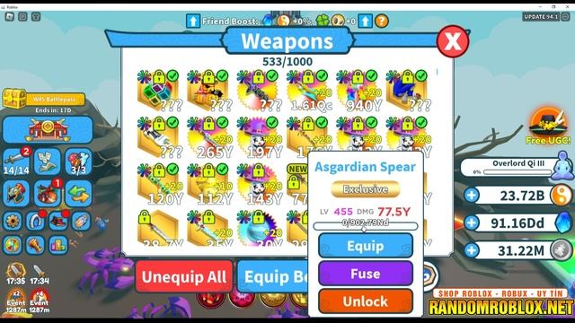 ROBLOX WEAPON FIGHTING SIMULATOR CƠ HỘI SỞ HỮU 4 VŨ KHÍ FREE ĐAM KHỦNG!