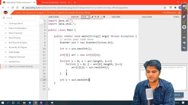Search in a sorted 2-D Array - Solution | 2-D Arrays | Data Structures and Algorithms in JAVA смотреть онлайн