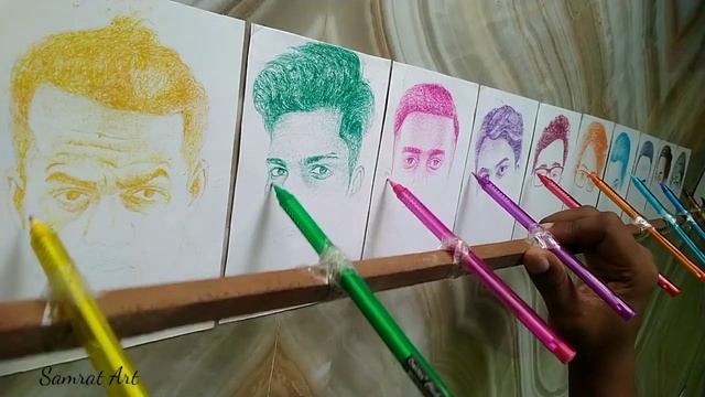 Drawing 10 different faces at a same time ? 10 YouTuber face's at a same time with pen ?️ смотреть онлайн