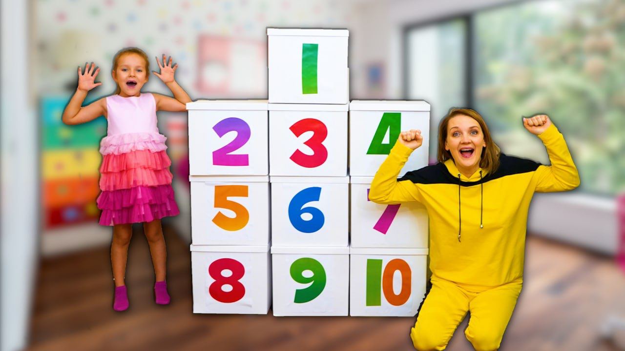 Селена и мама играют и учат считать от 1 до 10 открывая коробки смотреть онлайн
