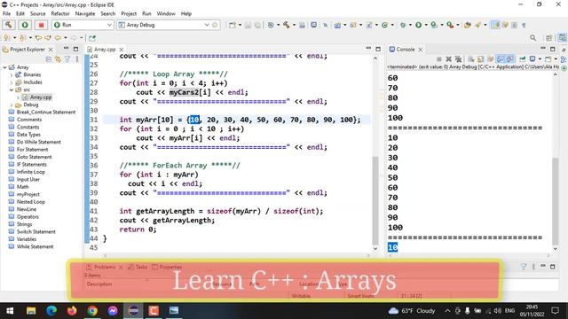 #28 : Learn C++ | Arrays In C++ | Create , Access , Update , Loop , ForEach | Part 1 смотреть онлайн