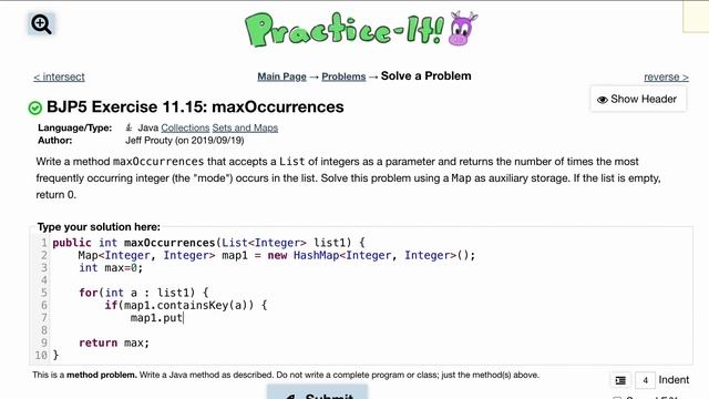 Java Practice It | Exercise 11.15: maxOccurrences | collections, sets and maps, hashmap смотреть онлайн