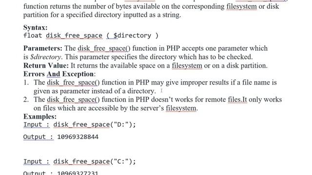 PHP | disk free space Function смотреть онлайн