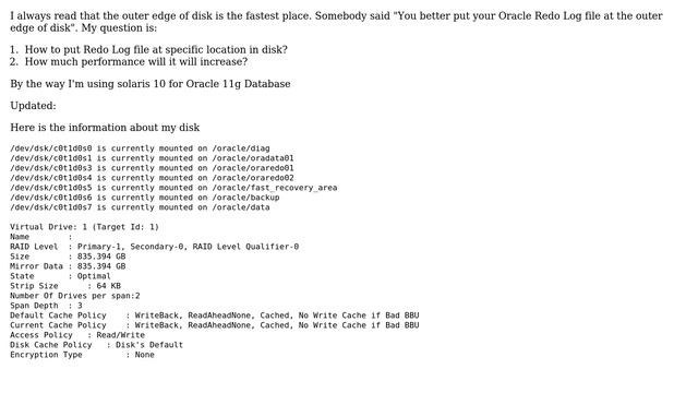 Databases: How to put Oracle Redo Log file at the outer edge of disk for performance? смотреть онлайн
