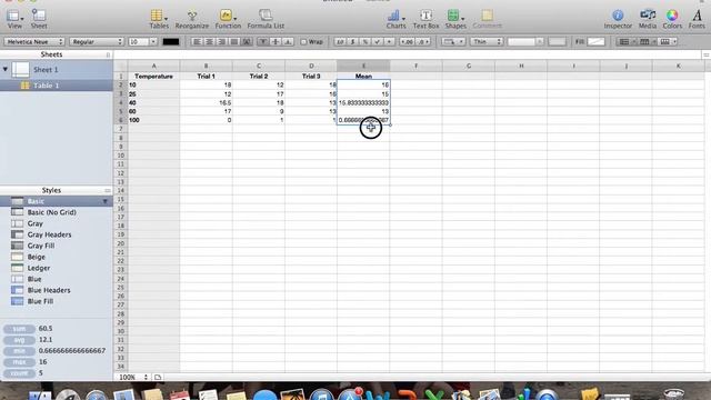 Mean And STDEV Using Numbers